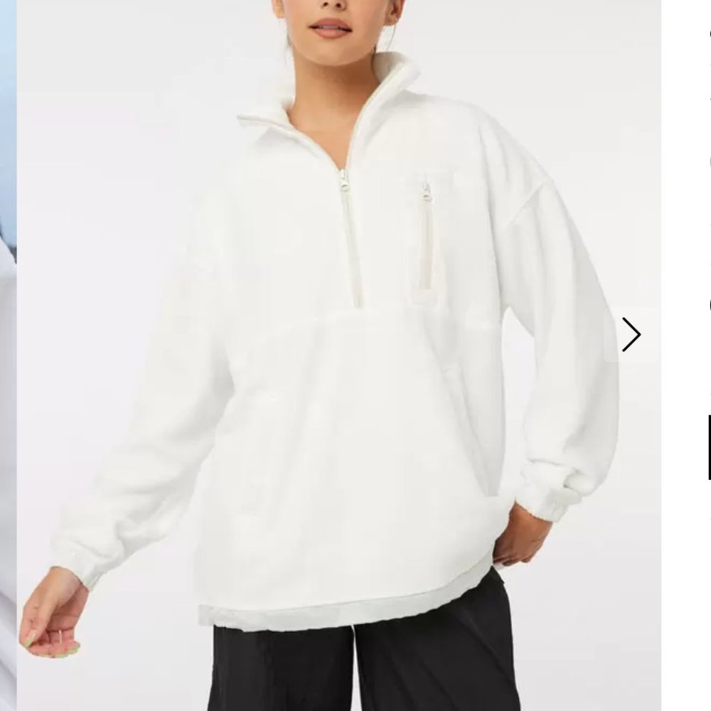 Ardene - Oversized Polar Fleece Half Zip Sweatshirt - White - Small